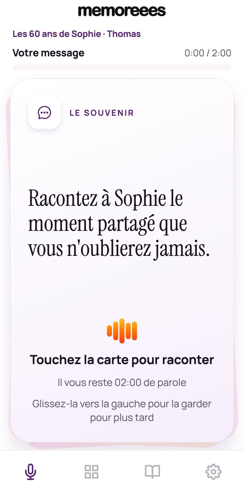 L'app Memoreees : une question sur une carte, on la touche pour raconter